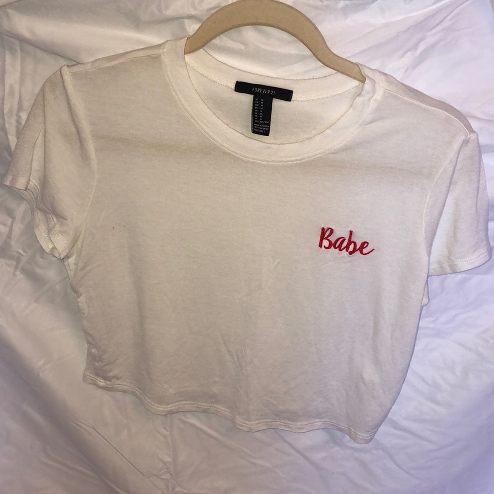 Crop Top Forever21 ‘Babe’ White T-Shirt Fashion